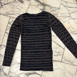 AMB Second Skin Long Sleeve Paris Print Top one size stretchy like new